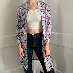 vintage 80s geometric graphic print lavender and black silk kimono jacket